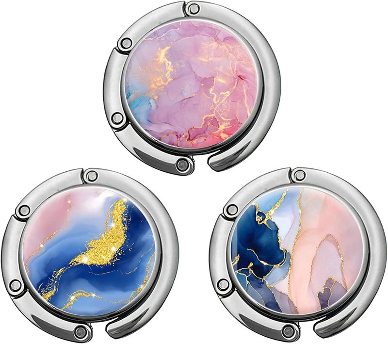ZHENBAOLAI Foldable Purse Hook, Folding Handbag Hanger Bag Hanger Table Hook for Girls and Women（001-3P Charming Marble） - Image 1